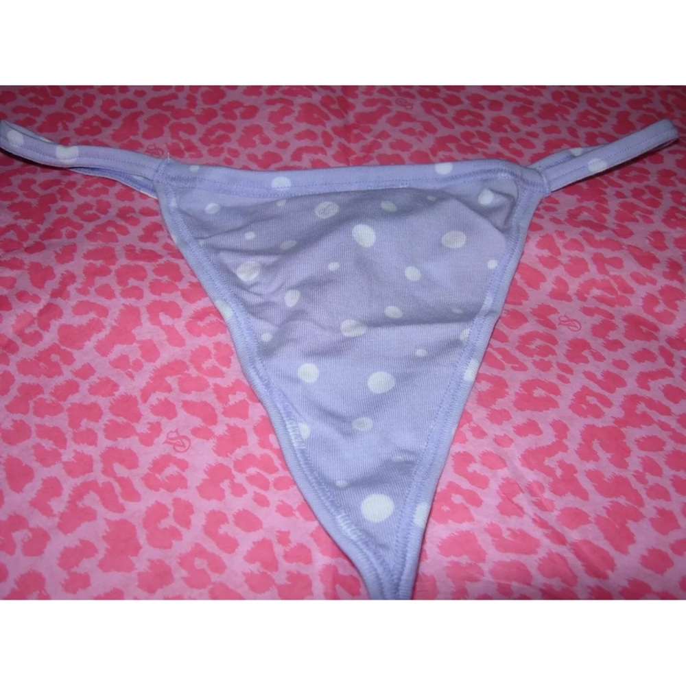 Victoria's Secret PINK Sexy V-String Strappy Thong Purple Cloud Dot Print NWT